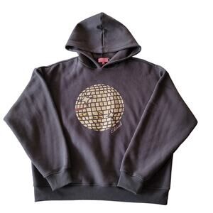 Edikted Charcoal Hoodie Silver Disco Ball Graphic Size S